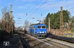 PRESS 155 059 (ex 155 204) fährt mit einem 1350 t schweren Kesselwagenzug von Wilhelmhaven nach Hof duch den ehemaligen Personenbf Markkleeberg West (früher Gautzsch). (06.01.2022) <i>Foto: Ralf Opalka</i>