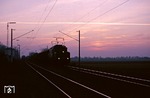 194 145 fährt vor Üg 69527 nach Donauwörth in den Sonnenuntergang bei Blindheim auf der Strecke Günzburg - Donauwörth. (15.02.1988) <i>Foto: Wolfgang Bügel</i>