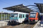 Im Bahnhof Rendsburg begegnen sich 628 486 als RE 21220 nach Husum und dessen potentieller Nachfolger, 648 458 als RE 21225 nach Kiel. (23.06.2022) <i>Foto: Thorsten Eichhorn</i>