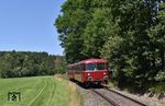 Zwischen Neuhausmühle und Leopiermühle ist 798 776 mit 998 840 in Richtung Passau unterwegs. (17.07.2022) <i>Foto: Ralf Opalka</i>