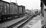 Neue Fahrzeuge, wahrscheinlich für Berner Straßenbahn, werden im Güterbahnhof Worblaufen entladen.  (22.10.1951) <i>Foto: Karl Wyrsch, Slg. D. Ammann</i>