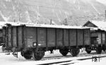 Der offene Güterwagen "Essen 49442" der SAAR-Eisenbahnen im schweizerischen Bahnhof Zweisimmen. (15.02.1950) <i>Foto: Karl Wyrsch, Slg. D. Ammann</i>