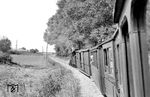 Unterwegs mit 99 3361 auf der 1949 verstaatlichen ehemaligen Mecklenburg-Pommersche Schmalspurbahn (MPSB) zwischen Ramelow und Rebelow. (18.08.1966) <i>Foto: Gerd Wolff</i>