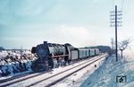 Mit einer Leer-Reisezugwagengarnitur ist die Ottbergener 044 560 zwischen Soest und Welver unterwegs. (22.02.1969) <i>Foto: Helmut Dahlhaus</i>