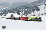 ÖBB 1116.142 + 2016.031 mit EZ 45145 aus Reutte in Tirol bei Lähn kurz vor Lermoos. (27.03.2013) <i>Foto: Stefan von Lossow</i>