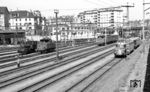 Blick in das Depot Luzern mit den Rangierloks E 3/3, Ee 3/3, RAe 2/4 601 und dem Gast aus Deutschland VT 90 501. (01.10.1956) <i>Foto: Karl Wyrsch, Slg. D. Ammann</i>