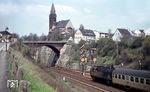 78 128 (Bw Wuppertal-Vohwinkel) fährt mit einem Personenzug aus Remscheid durch den Betriebsbahnhof Wuppertal-Rauenthal. (04.1966) <i>Foto: Wilfried Sieberg</i>