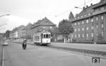 Tw 509 (ex Ruhrort, Baujahr 1928) auf der Linie 11 (Holten Bahnhof - Marxloh Pollmann) in der Ziegelhorststraße in Duisburg-Hamborn. (20.09.1959) <i>Foto: Aad van Ooy</i>