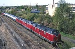 Abgestellte Loks der Baureihe 221 im Bw Gelsenkirchen-Bismarck: 221 125 vor 221 134, 129, 142, 141, 139, 128 und 131. (23.04.1988) <i>Foto: Joachim Bügel</i>