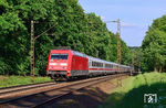 101 025 führt den IC 2026 nach Hamburg-Altona über das Wiehengebirge bei Vehrte. (01.06.2019) <i>Foto: Michael Hubrich</i>