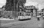Tw 45 aus der Serie 44 II bis 49 II (Gastell/Siemens, Baujahr 1927) auf der Rundlinie 3 (Hauptbahnhof - Kaisertor - Brückenkopf - Höfchen - Hauptbahnhof) in der Mainzer Rheinstraße. (14.07.1959) <i>Foto: Aad van Ooy</i>