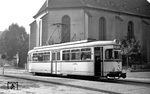 Tw 51 (DUEWAG/Kiepe, Baujahr 1958) auf der Linie 11 nach Breckerfeld vor der Elseyer Kirche in der Marktstraße in Hohenlimburg. Das Fahrzeug wurde 1977 nach Belgrad verkauft. (24.09.1959) <i>Foto: Aad van Ooy</i>