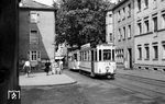 Tw 78 (MAN/Gastell/Siemens, Baujahr 1929) auf der Linie 6 (Hauptbahnhof – Rheinstraße – Luisenplatz – Regerweg) in der Dieburger Straße in Darmstadt. (15.07.1959) <i>Foto: Aad van Ooy</i>