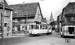 Tw 75 (MAN/Gastell/Siemens, Baujahr 1929) mit Bw 176 auf der Linie 3 (Hauptbahnhof – Bismarckstraße – Luisenplatz – Ludwigshöhstraße) am Ziel seiner Reise in der Ludwigshöhstraße. (15.07.1959) <i>Foto: Aad van Ooy</i>