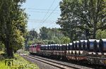 Der "Andernacher" ist wohl der bekannteste Zug auf der Wedauer Güterzugstrecke. Die Coils für die Fa. Rasselstein sind bei Opladen auf dem Weg zum Ziel, gezogen von 151 045 und 151 125. (11.08.2023) <i>Foto: Joachim Bügel</i>
