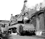 Die Neubauloks der Baureihe 10 sollten bei der DB ab 1957 die Baureihen 01 und 01.10 im schweren Schnellzugdienst ersetzen und vor attraktiven Fernzügen eingesetzt werden. Der Strukturwandel in der Zugförderung brachte es aber mit sich, dass nur zwei Maschinen der Baureihe 10 bei Krupp in Essen gebaut wurden. 10 001 war lediglich 11 Jahre von 1957 bis 1968 im Einsatz. Sie überlebte als nicht betriebsfähiges Exponat im Deutschen Dampflokomotiv-Museum (DDM) in Neuenmarkt-Wirsberg. Hier steht sie in ihrem Heimat-Bw Kassel, wo sie seit dem 01.10.1962 stationiert war.  (25.03.1966) <i>Foto: Klaus D. Holzborn</i>
