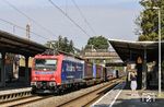 SBB 482 013 mit dem "Winner-Zug" DGS 42003 von Wuppertal-Langefeld nach Piacenza (südlich von Mailand) am Beginn seiner Reise in Haan. (16.09.2023) <i>Foto: Joachim Bügel</i>