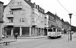 Durch die wiederaufgebaute Kölner Straße in Düren fährt Tw 9. Er war 1957 aus dem 1921 bei LHW entstandenen Tw 24 umgebaut worden. 1964 wurde er ausgemustert. (07.07.1958) <i>Foto: Aad van Ooy</i>