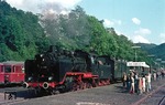 Früher wie heute sind Dampflokomotiven Anziehungspunkt vieler Schaulustiger, wie hier 24 009 im Bahnhof Heimbach auf der Rurtalbahn. (09.06.1974) <i>Foto: Wolfgang Bügel</i>
